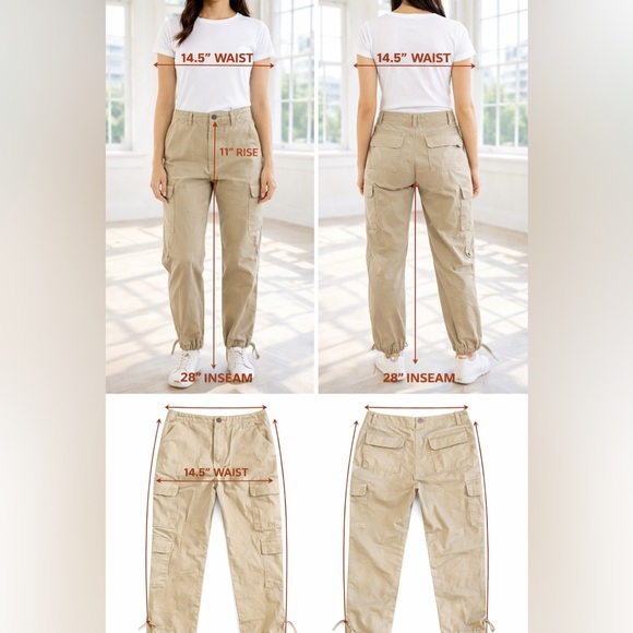 Light Khaki High-Rise Utility Cargo Pants size 11 EUC - Picture 2 of 3